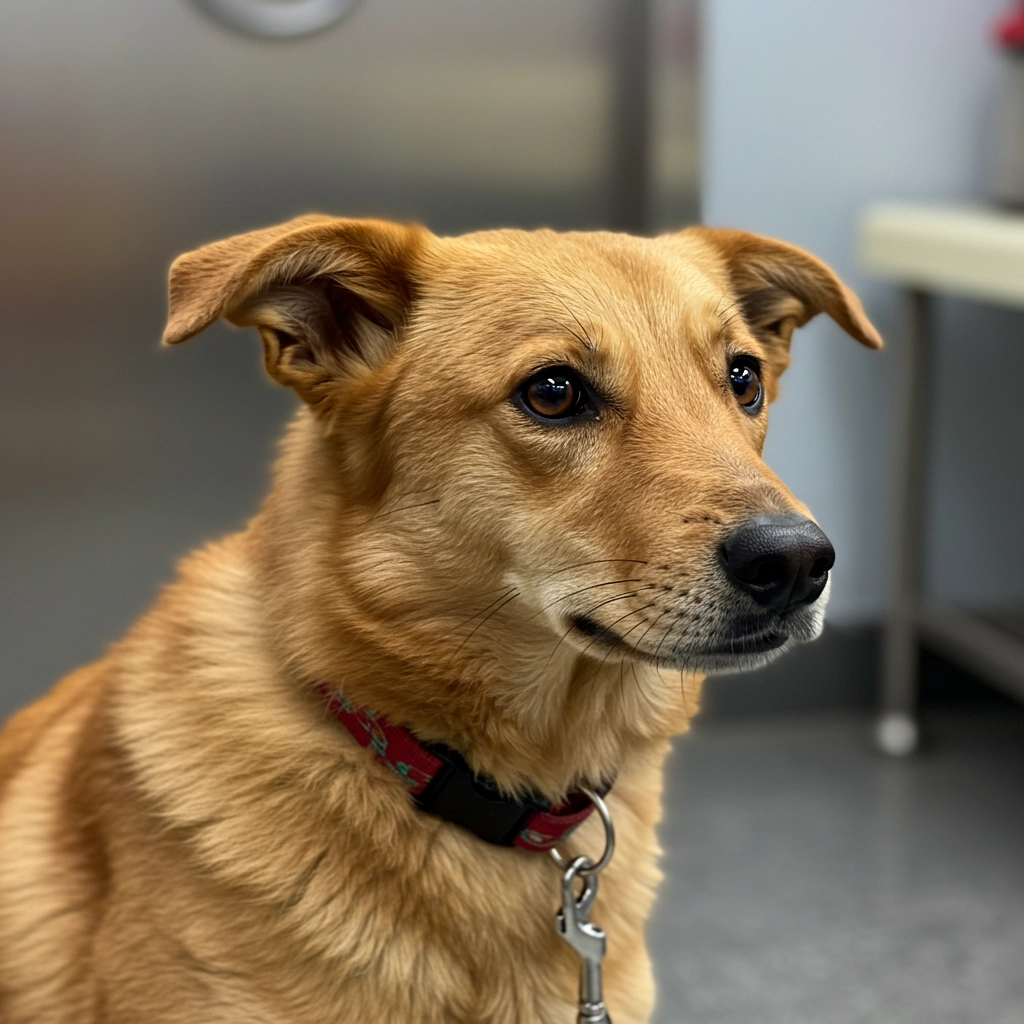 Brown dog with a red collar