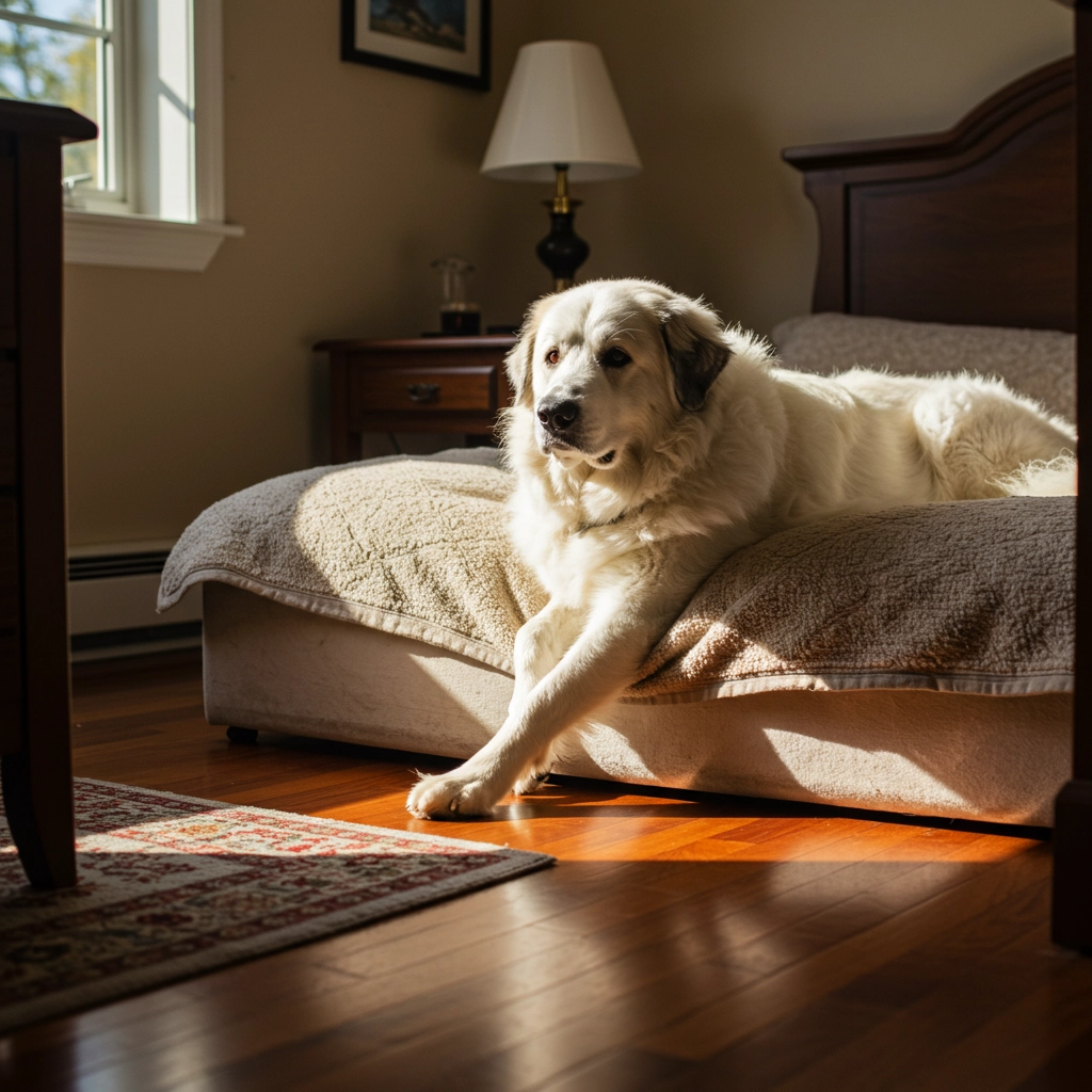 big white dog resting