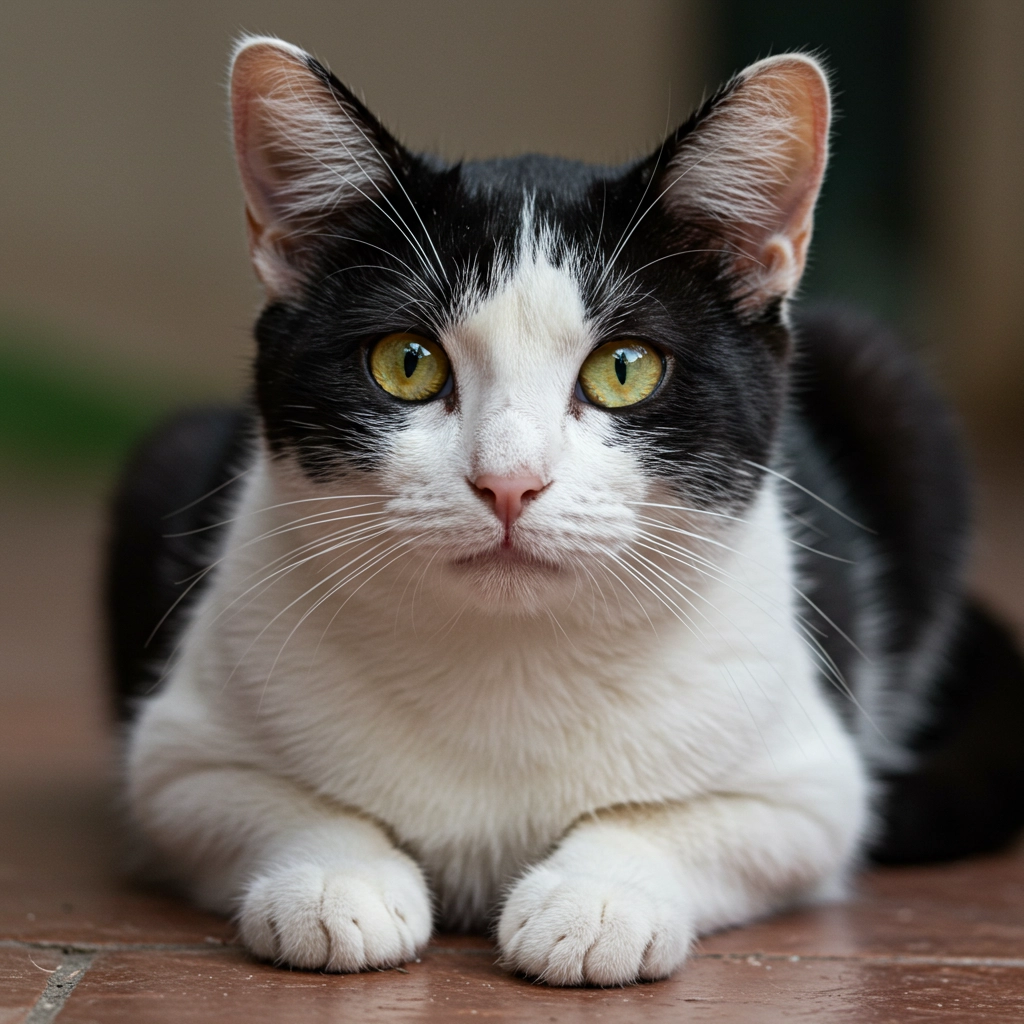 curious black and white cat