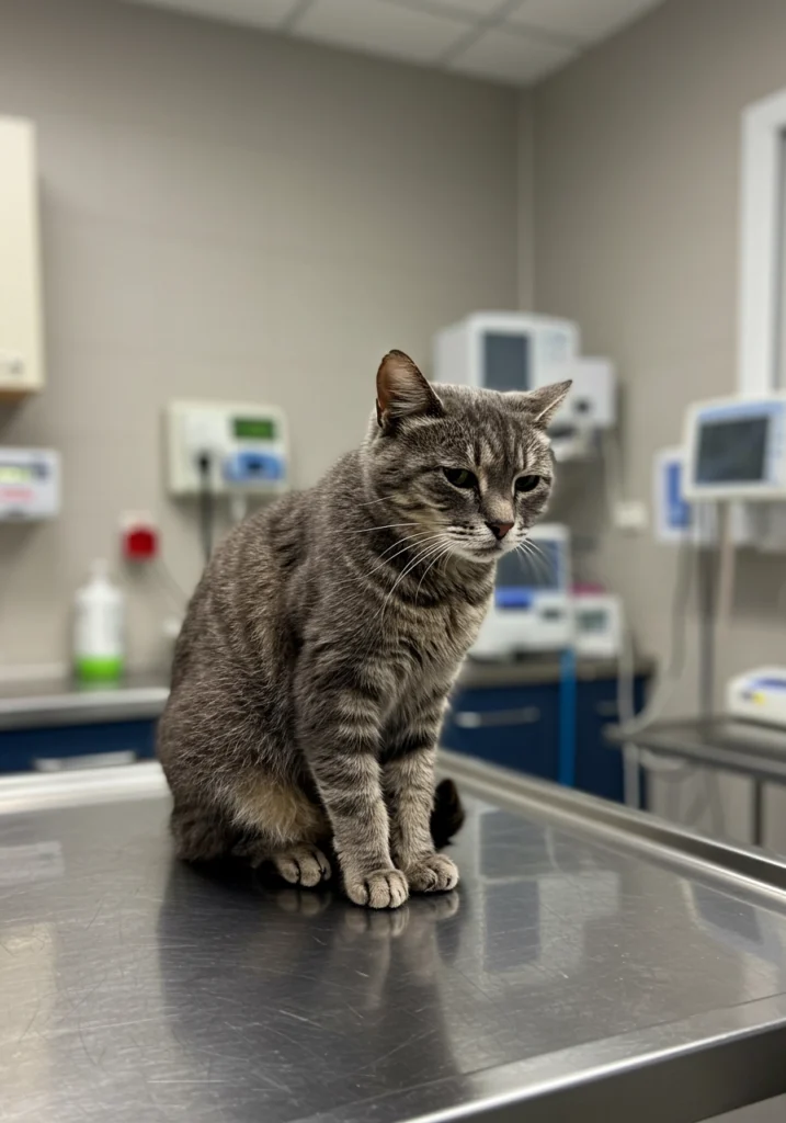 elder cat in a veterinary clinic