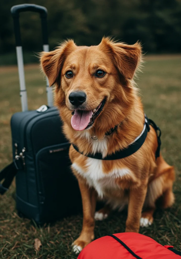 long hair dog ready to travel