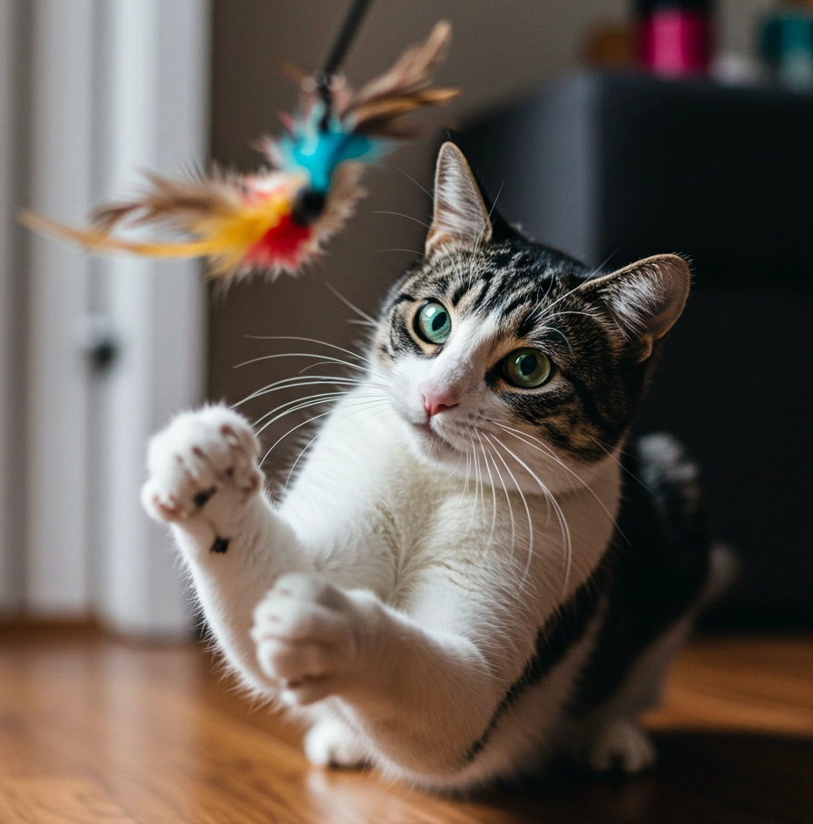 striped cat playing